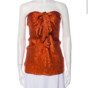 Ronny Kobo Collection Strapless Rust Orange Satin Tie-Front Women's Top